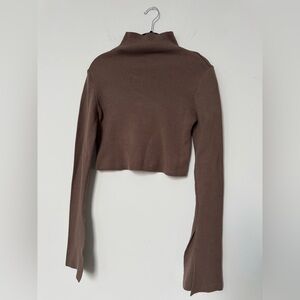 Topshop Brown Mockneck Cropped Long Sleeve Shirt
